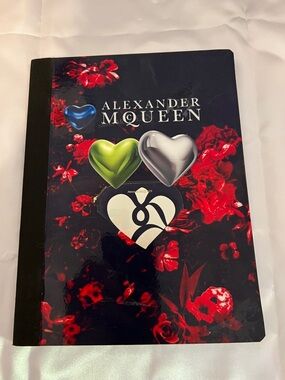 Alexander McQueen Black Notebook with Red Floral and Multicolor Hearts